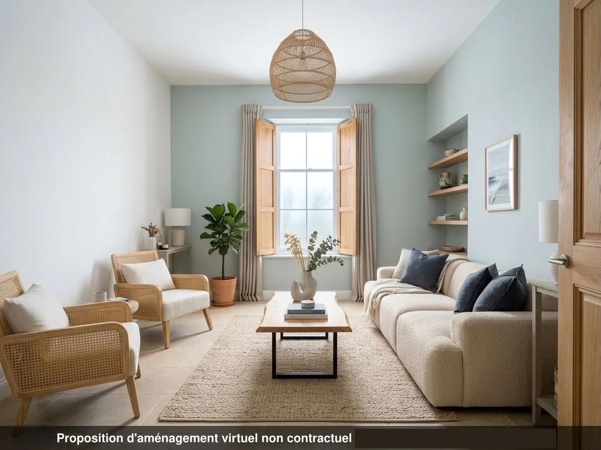 Salon bord de mer, carrelage beige — lot 0.03, proposition virtuelle