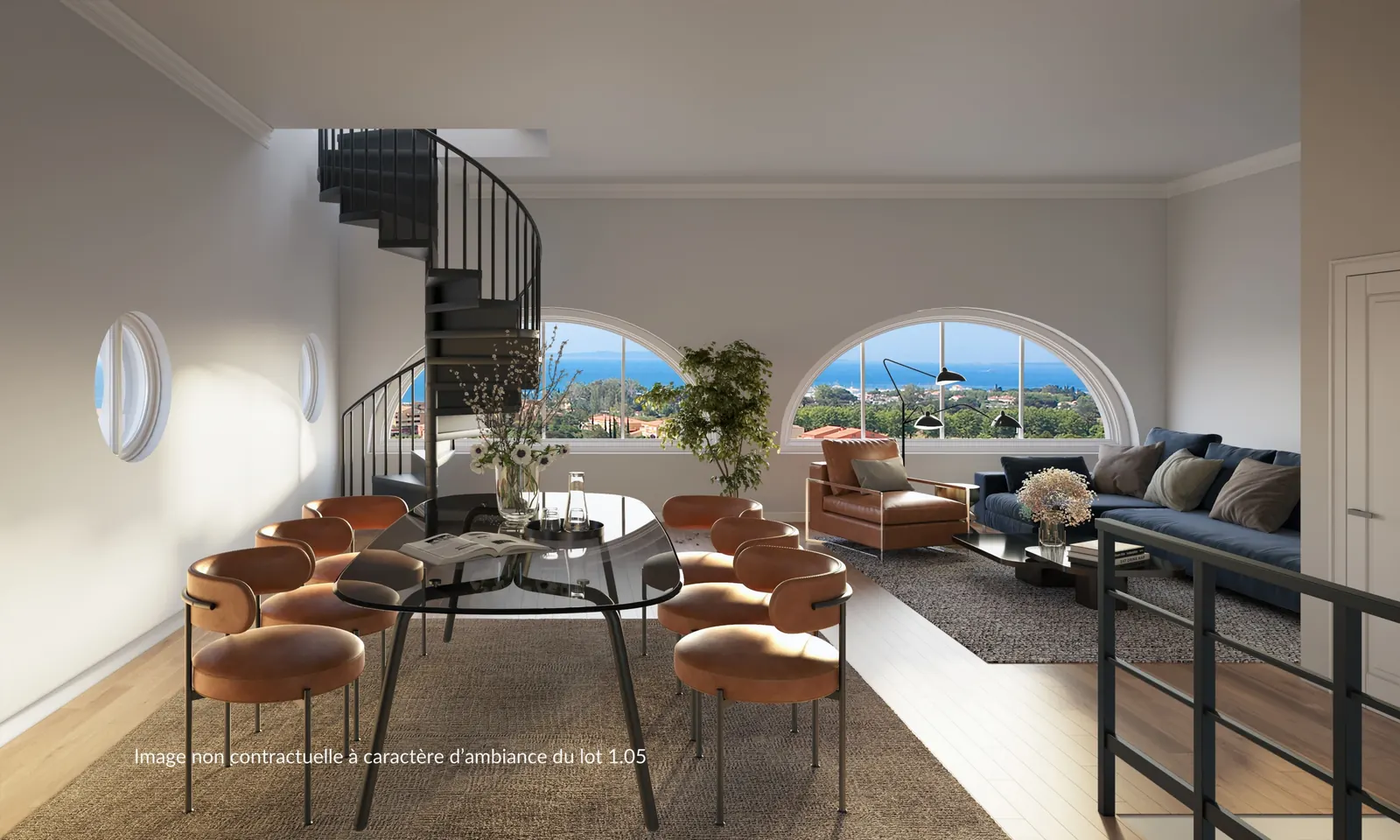 Perspective intérieure du duplex belvédère sous la tour du château
