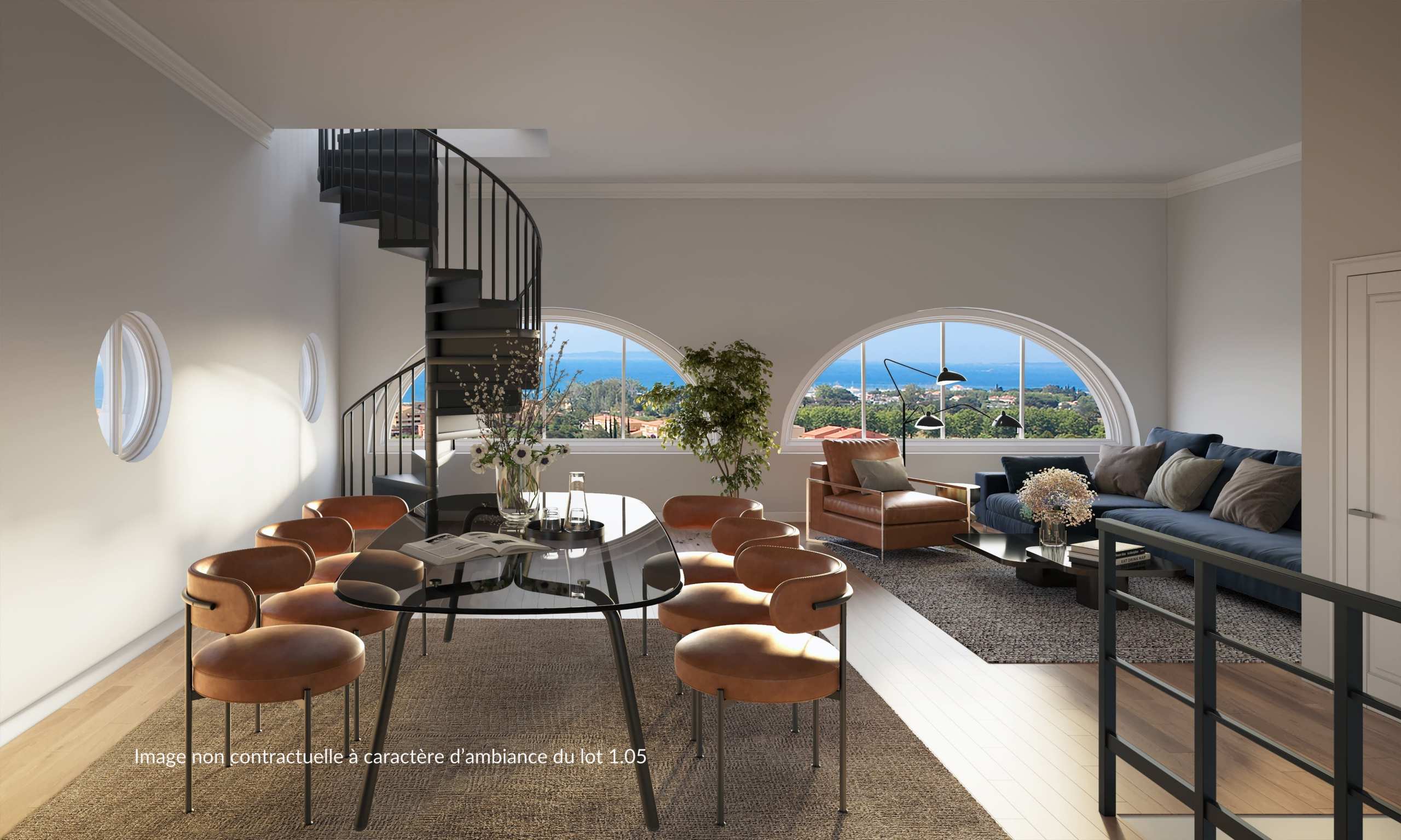 Perspective intérieure du duplex belvédère, lot 1.05